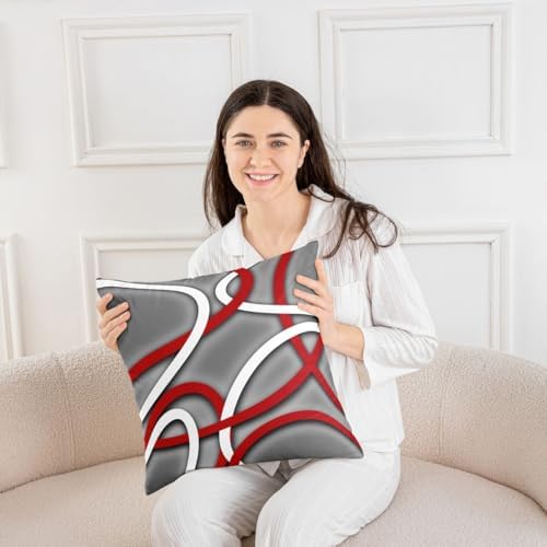 Erosebridal Set of 2 Red Grey Circle Throw Pillow Covers 18x18 Inch