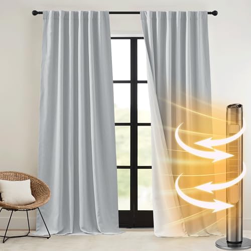 RYB HOME Faux Linen Living Room Curtains Pinch Pleated, Light Block