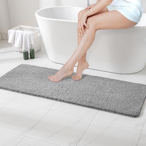 MIULEE Grey Bathroom Runner Rugs Soft Microfiber Bath Mat 24x60 Inch