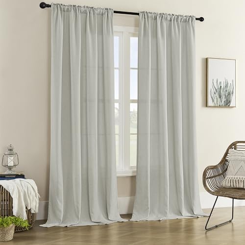 DONREN Linen Blend Back Tab Curtains Semi Sheer 50 x 96 Inch Light