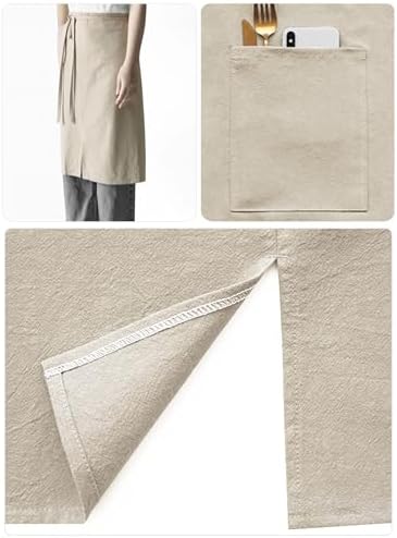 Cotton Linen Half Apron for Women Men Plain Adjustable Long Waist
