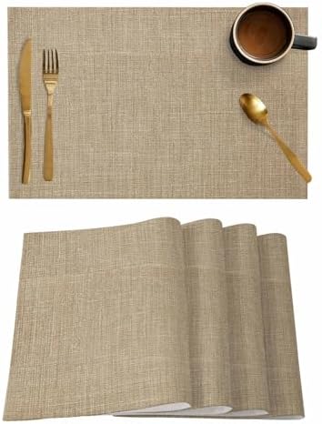 Placemats Set of 8, Brown Farmhouse Woven Placemat, Linen Place Mats