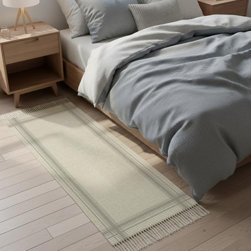 Beige Hallway Runner Rug 2'x5', Modern Minimalist Stripes Art Gray