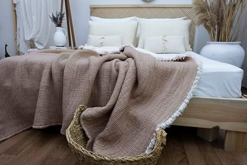 Quilted Throw Blanket Soft Gauze Dual Color, Lightweight Quilt,Blanket