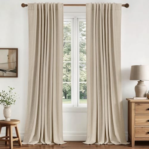 MIULEE 100% Blackout Linen Curtains for Bedroom 40W x 84L Oatmeal 2