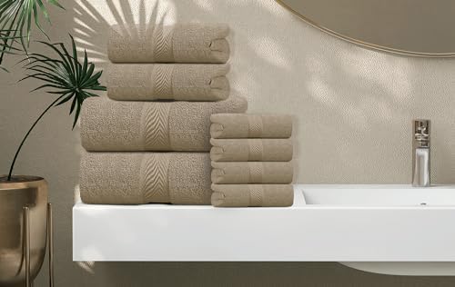 Oakias Premium Towel Set 600 GSM 8 Piece Beige - 100% Ring Spun Cotton