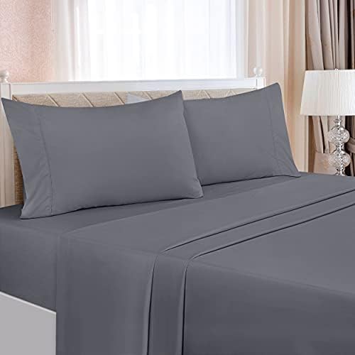 King Cotton Bed Sheet Set, Dark Grey, 4-Pcs, 16'' Deep Pocket