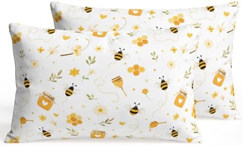 Farmhouse Bees Pillow Covers 12x20IN Set of 2 Cotton Linen Reversible