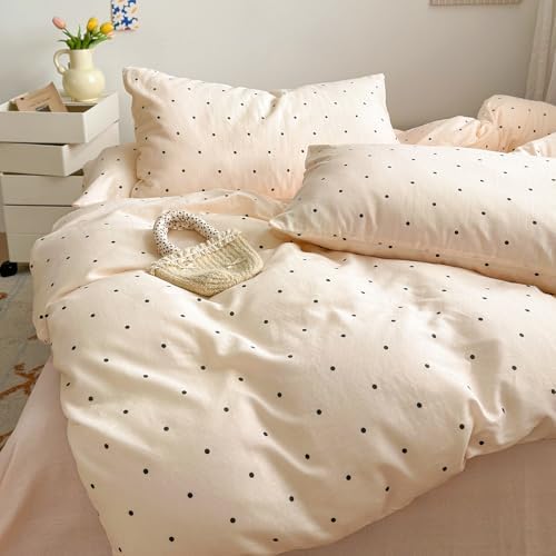 Boho Polka Dots Beige Duvet Cover Set Queen 100% Cotton Bedding Set