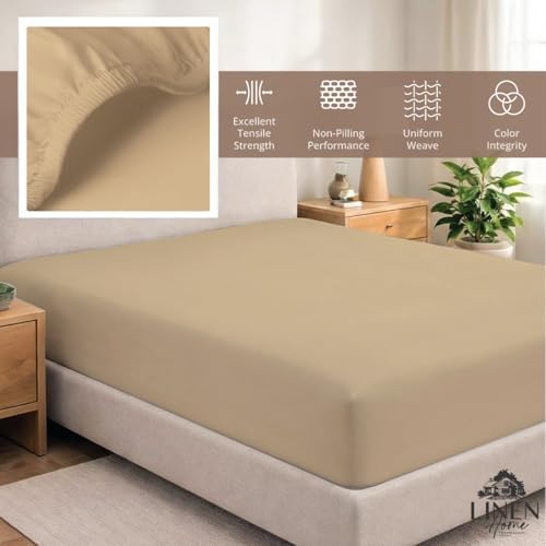 Linen Home Queen Size Fitted Sheet only 100% Cotton Percale, Light