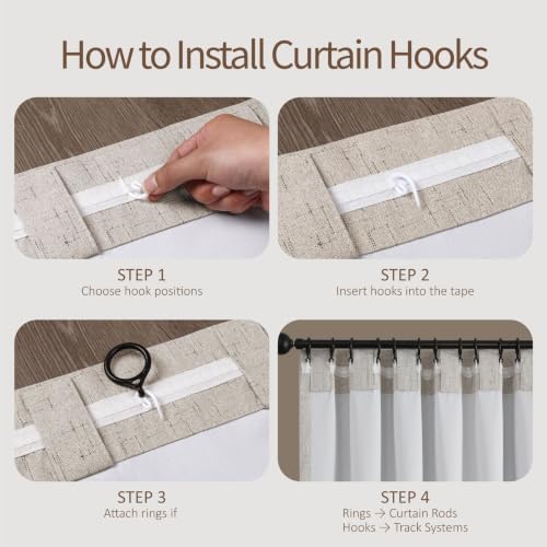 Faux Linen Blackout Curtains for Bedroom 108 Inches Long, Cream
