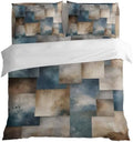 Blue Brown Geometric Duvet Cover Twin Size Bedding Set 4 Pieces, 1
