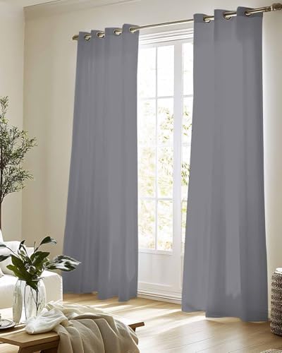 Grey Pure Color Sheer Curtains 63 Inch Length 2 Panels Set, Aesthetics