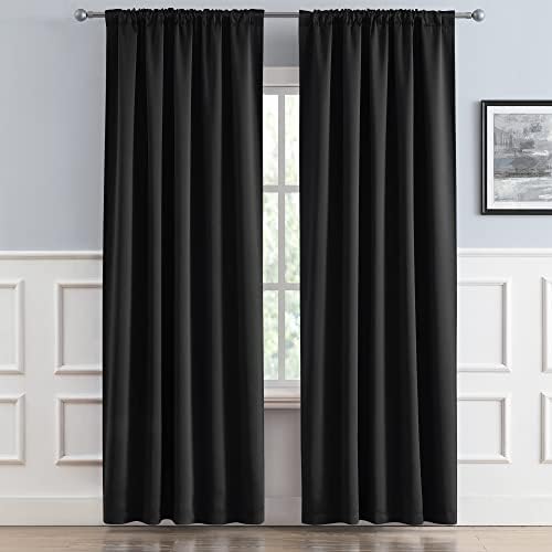 DUALIFE Blackout Curtains 96 Inch Long 2 Panels Burg, 52W x 96L, Black