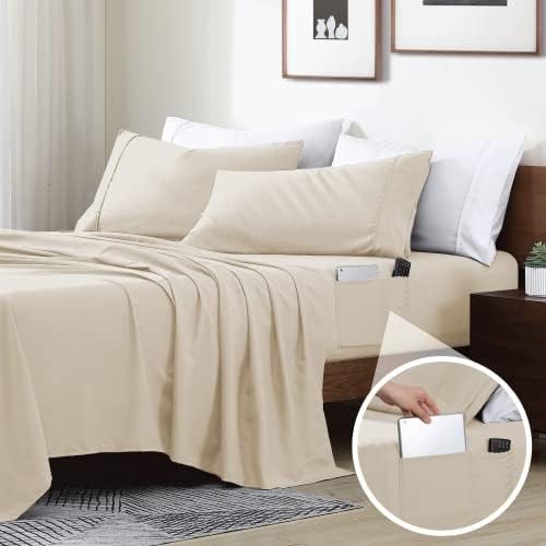 Swift Home Full Bed Sheet Set with Double Side Pockets, Cream