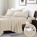 Swift Home Full Bed Sheet Set with Double Side Pockets, Cream