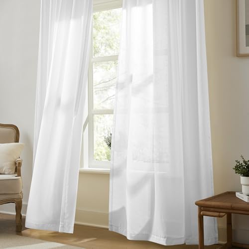 KangBang White Pinch Pleated Sheer Curtains 96 Inches Long 2 Panels