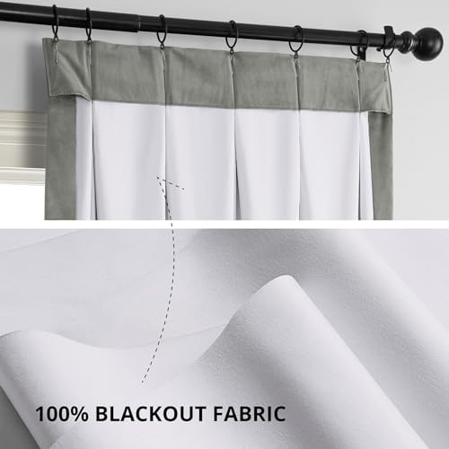 Plush Velvet Pleated Blackout Curtains (1 Panel), 25W X 120L, Silver