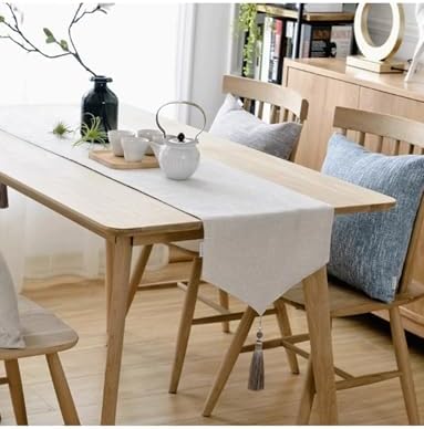Burlap Farmhouse Cotton Linen Table Runner, Rustic Woven Solid Color