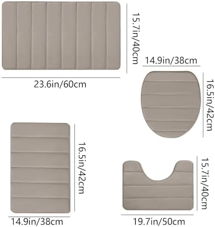 Bathroom Rug Sets 4 Piece, Non Slip Memory Foam Bathroom Rugs, Machine