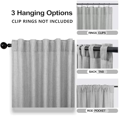 Mrs.Naturall Light Grey Linen Curtains 108 Inches Long, Back Tab 9 FT