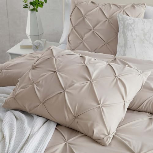 Clara Clark Taupe Duvet Cover King Size 3 Piece Pintuck Comforter