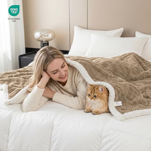 King Size Soft Cozy Sherpa Blanket,Tan Fleece Throw,108"x90"