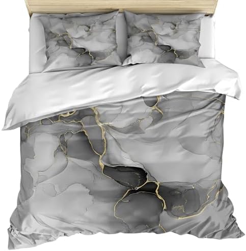 Grey Ombre Marble Queen Size Duvet Cover, Modern Gray Marble Crack