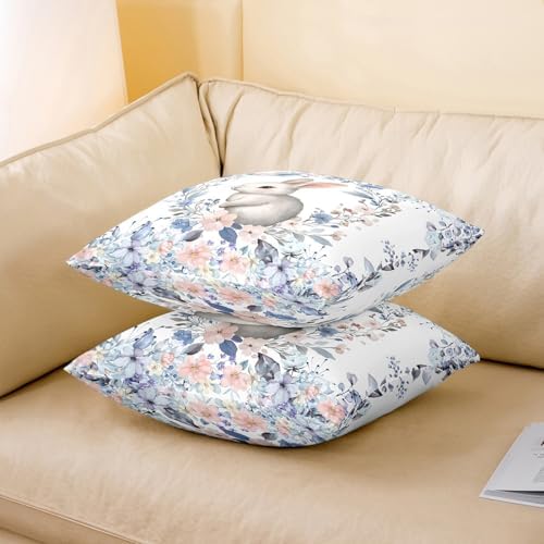jejeloiu Cute Rabbit Square Cushion Covers Set of 2 Kawaii Bunny
