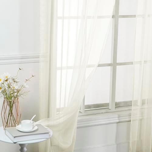 Set of 2 Sheer Curtain Panels Solid Color Rod Pocket Breathable &