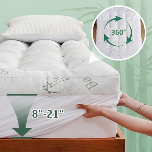 DOWNCOOL 3 Inch Queen Mattress Topper, Breathable Bamboo Viscose Air