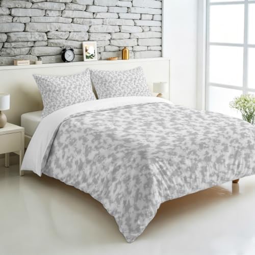 3 Pieces Bedding Set Queen Size, Gray Florals Soft Duvet Covers Set