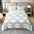 jejeloiu Grey Floral Duvet Cover 100% Cotton Queen Size Princess