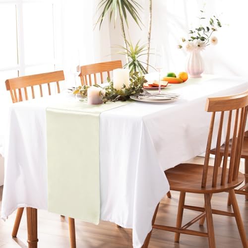 MILVOWOC Beige Satin Table Runners, 10 Pack, 12 x 108 Inch