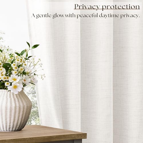 84 Inch Length 2 Panels Set Off White Linen Curtains Semi Sheer