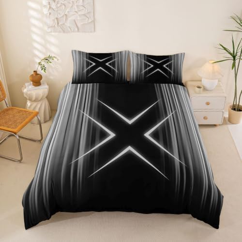 Feelyou Gray Stripes Duvet Cover Queen Size Geometric Abstract
