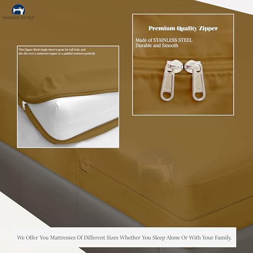 Queen Size Microfiber Zipper Fitted Sheet 16" Deep Pocket- Taupe