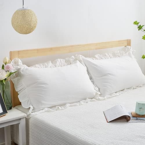 Mywinlle Off White Shabby Ruffle Pillow Shams King Size Set of 2