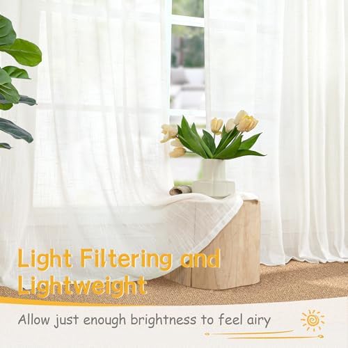 YoungsTex Extra Long Linen Semi Sheer Curtains 108 Inch Length - Ivory