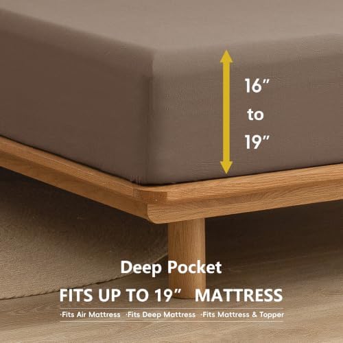 BESTOUCH 100% Washed Cotton Linen Feel Sheet Set, Pine Bark Brown Full
