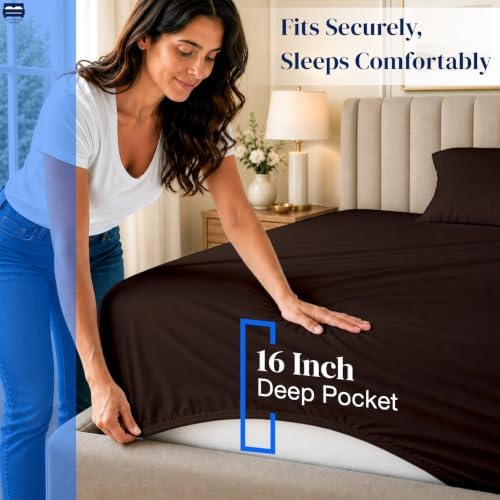 Cottingon King Sheet Set - 400TC 100% Cotton, Chocolate, 16" Deep