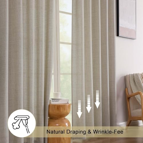 Simplebrand Linen Linen 120 Inch Curtains 2 Panels Set, Faux Linen