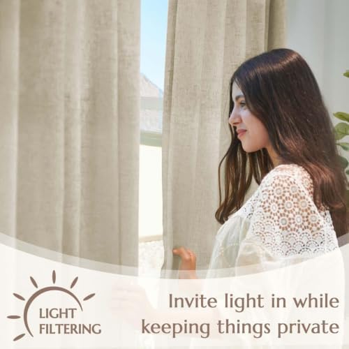 jinchan Lined Linen Curtains Light Filtering Back Tab 50x108 Inch 2