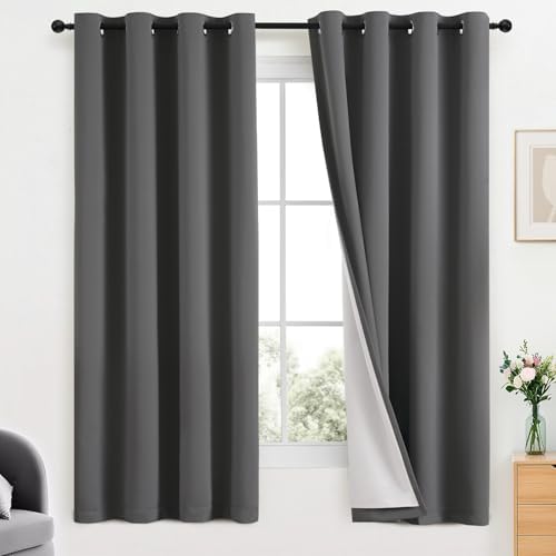 Yakamok 100% Blackout Curtains 52x63 inch Length Charcoal Grey-Bedroom