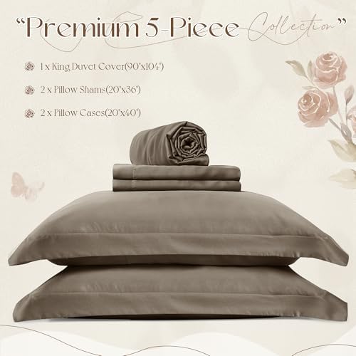 Manyshofu Khaki Tencel Cotton Duvet Cover Set, 5 Piece Cooling King
