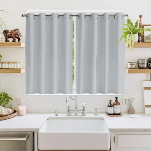 Gray Solid Color Window Curtains 63 Inch Length 2 Panels Set, Modern