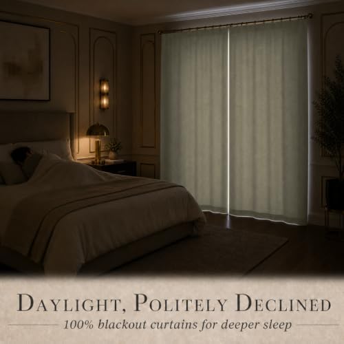 DECOLURE 100% Blackout Linen Curtains 120 Inches Long | Natural