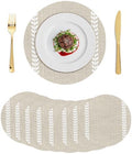 Minimalist Oatmeal Stripe Round Braided Placemats Set of Set of 8 Heat