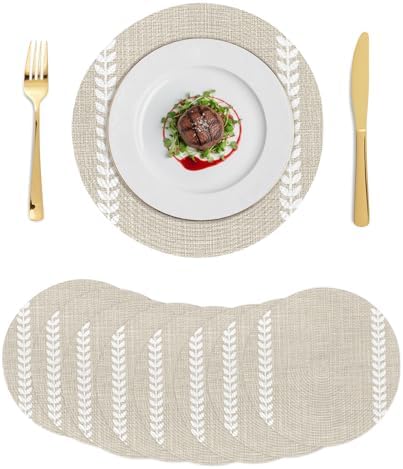 Minimalist Oatmeal Stripe Round Braided Placemats Set of Set of 8 Heat