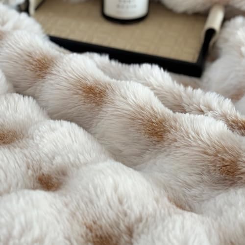 Ultra-Soft Fuzzy Faux Fur Throw Blanket,Camel & Ivory,60x80 in